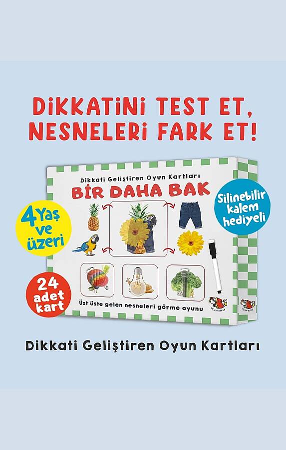 Bir Daha Bak (4 Yaş ve Üzeri Dikkat Geliştirme Oyun Kartları - Silinebilir Kalem Hediyeli) - 1