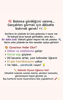 Bir Daha Bak (4 Yaş ve Üzeri Dikkat Geliştirme Oyun Kartları - Silinebilir Kalem Hediyeli) - 5