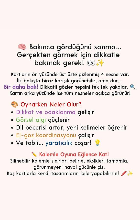 Bir Daha Bak (4 Yaş ve Üzeri Dikkat Geliştirme Oyun Kartları - Silinebilir Kalem Hediyeli) - 5
